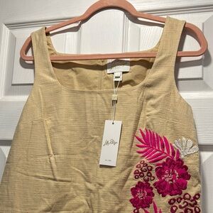 Lilly Pulitzer Tan Top with Pink Floral Embroidery